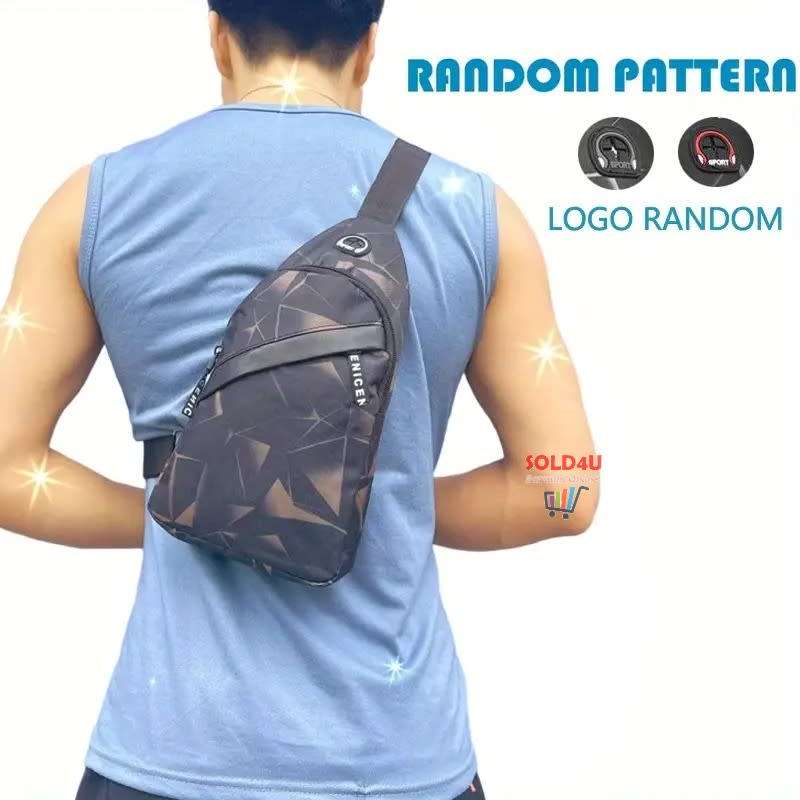 Chest Bag Single Shoulder Crossbody Bag Earphone Hole (Grey Electric) Nylon Lightweight Sling Bag