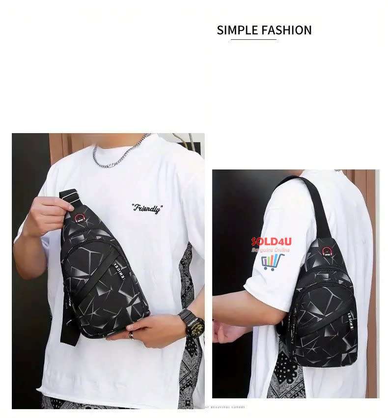 Chest Bag Single Shoulder Crossbody Bag Earphone Hole (Grey Electric) Nylon Lightweight Sling Bag