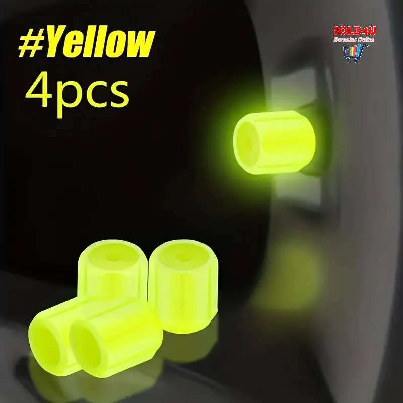 4pcs Car Tyre Valve Caps,  Valve Stem Caps Fluorescence Luminous Air Caps Cover (YELLOW)
