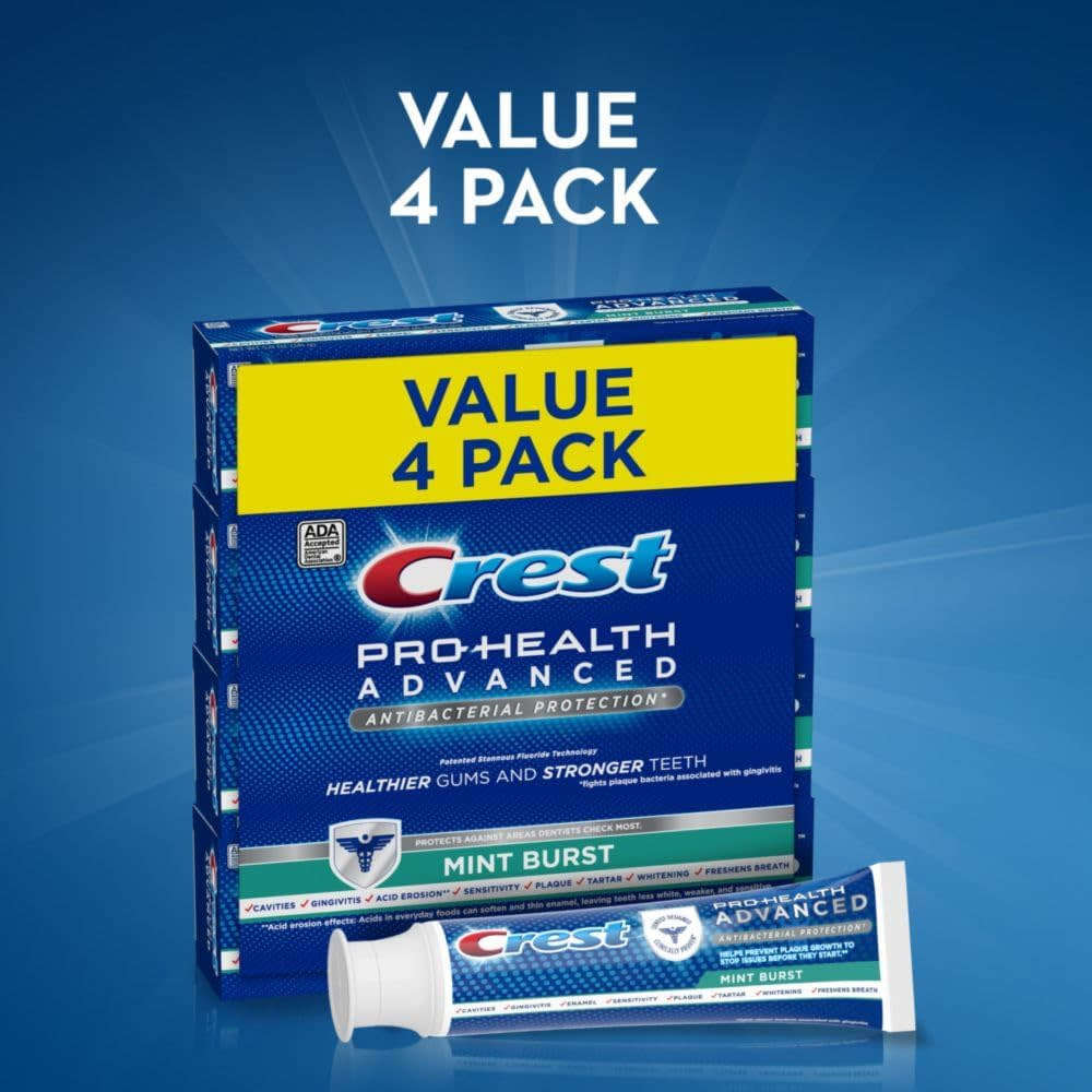 Crest Pro-Health Advanced Antibacterial Protection Toothpaste, Mint Burst, 141Grams (Pack of 4)