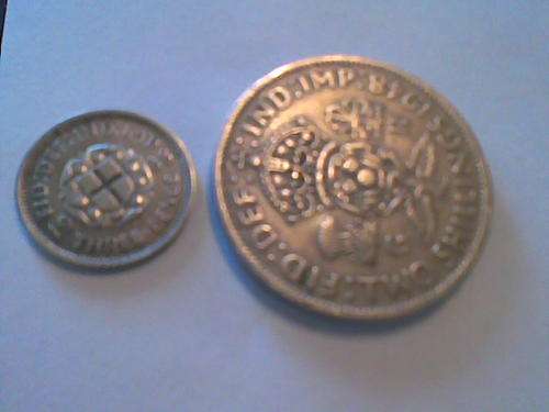 BRITISH 1948 TWO SHILLINGS + 1938 3 PENCE