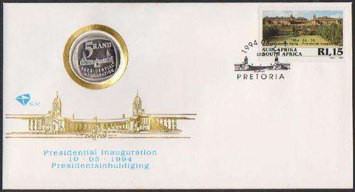 1994 PRESIDENT MANDELA INAUGURATION R5 FDC 6.3c superb & guaranteed untampered