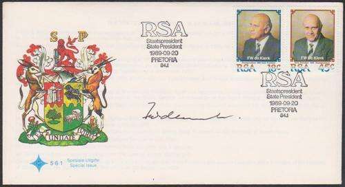 1989 State President de Klerk Official FDC 5.6.1 signed by F.W. de Klerk, superb unaddressed