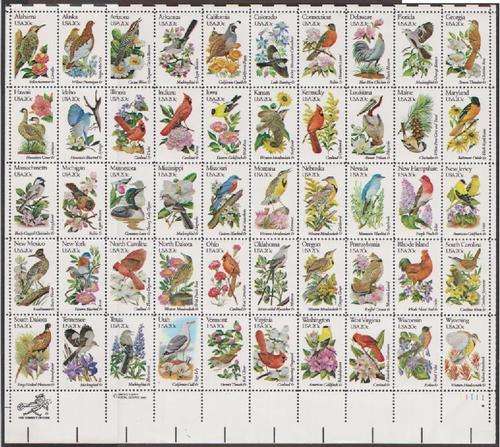 1982 Birds & Flowers of the 50 States in a complete sheet, superb UM
