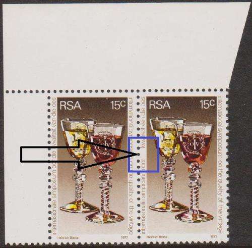 RSA 1977 15c Wine with MISSING "DIE" VARIETY in a NW corner pair, superb UM
