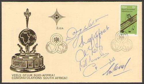 RSA: 1976 World Bowling Champions FDC 2.12A signed by all 6 winners, superb unaddressed