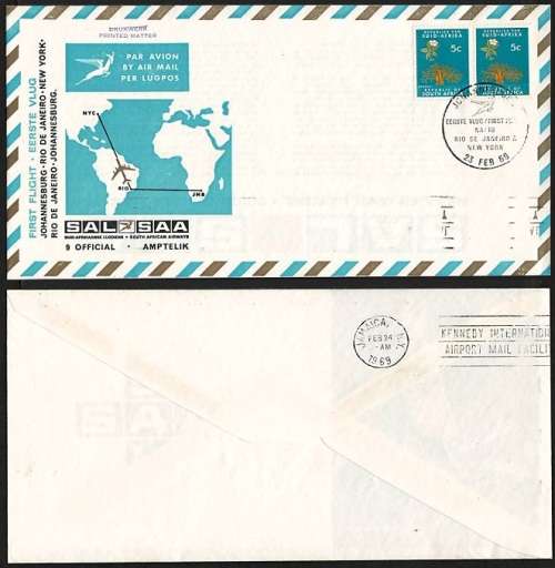 RSA: 1969 SAA first flight JHB to NY official FDC 9, superb unaddressed, scarce thus