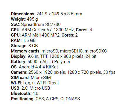 Samsung Galaxy Tab E 1.5GB RAM 8GB Rom