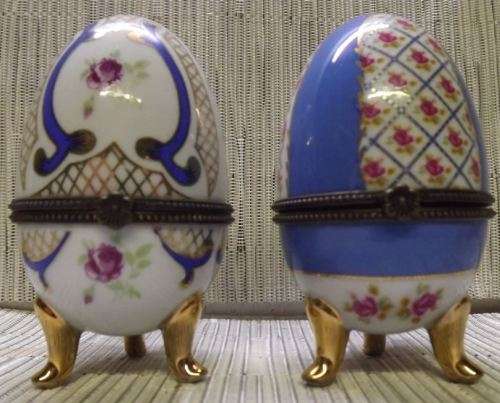 VINTAGE LIMOGES FOOTED EGG SHAPED TRINKET HOLDERS - TWO from SUEZYT-  REDUCED