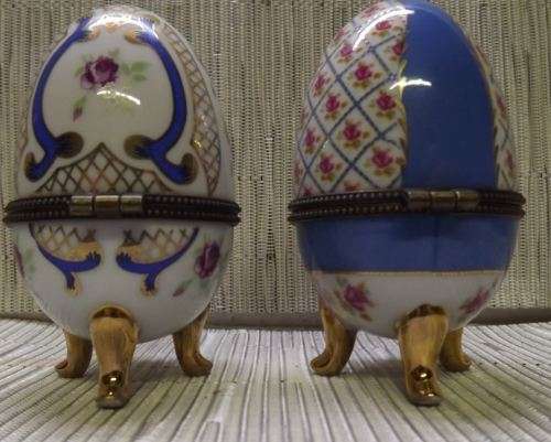 VINTAGE LIMOGES FOOTED EGG SHAPED TRINKET HOLDERS - TWO from SUEZYT-  REDUCED