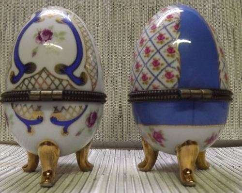 VINTAGE LIMOGES FOOTED EGG SHAPED TRINKET HOLDERS - TWO from SUEZYT-  REDUCED