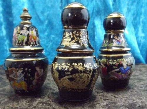 SET OF THREE 24K GOLD DECORATED GREEK PERFUME ATOMIZERS from SUEZYT