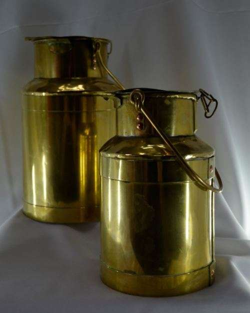 TWO VINTAGE BRASS MILK CANS from SUEZYT