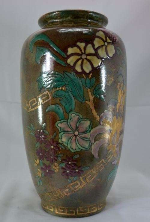 "reserved" 36cms LARGE CHINESE BROWN & TURQUOISE FLOWERED CERAMIC VASE - from SUEZYT