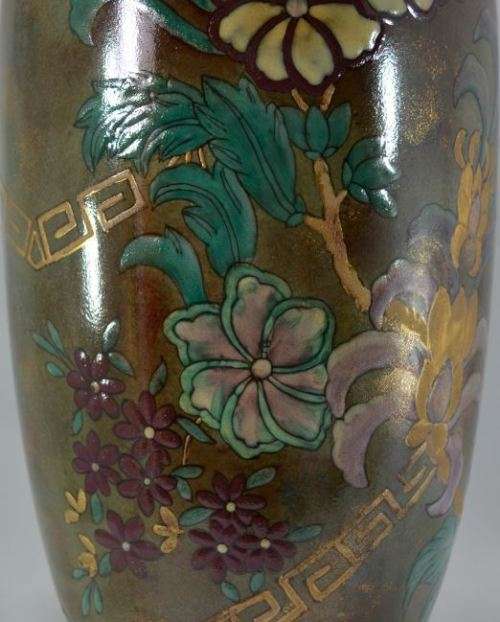"reserved" 36cms LARGE CHINESE BROWN & TURQUOISE FLOWERED CERAMIC VASE - from SUEZYT