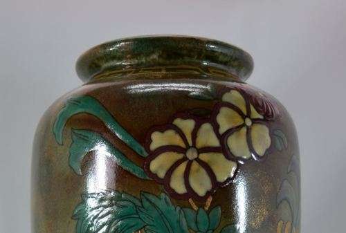 "reserved" 36cms LARGE CHINESE BROWN & TURQUOISE FLOWERED CERAMIC VASE - from SUEZYT