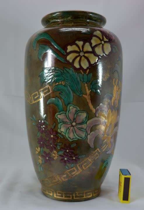 "reserved" 36cms LARGE CHINESE BROWN & TURQUOISE FLOWERED CERAMIC VASE - from SUEZYT