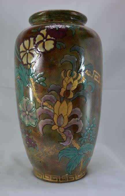 "reserved" 36cms LARGE CHINESE BROWN & TURQUOISE FLOWERED CERAMIC VASE - from SUEZYT