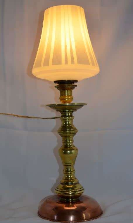 RETRO BRASS AND COPPER TABLE LAMP WITH GLASS SHADE - from SUEZYT