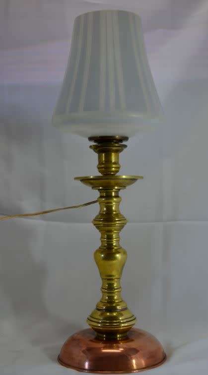 RETRO BRASS AND COPPER TABLE LAMP WITH GLASS SHADE - from SUEZYT