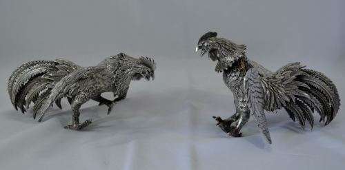 SILVER PLATE FIGHTING COCKERELS -- from SUEZYT