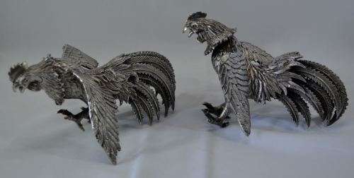 SILVER PLATE FIGHTING COCKERELS -- from SUEZYT