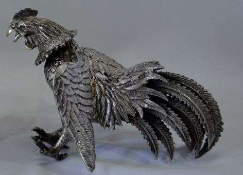 SILVER PLATE FIGHTING COCKERELS -- from SUEZYT