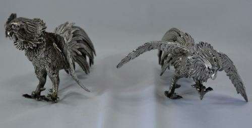 SILVER PLATE FIGHTING COCKERELS -- from SUEZYT