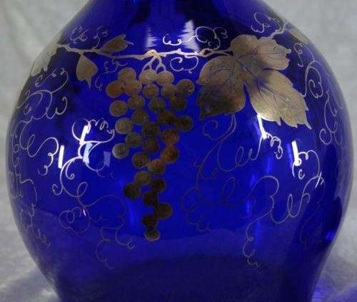 GOLD OVERLAY ON COBALT BLUE GLASS DECANTER SET - from SUEZYT