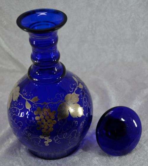 GOLD OVERLAY ON COBALT BLUE GLASS DECANTER SET - from SUEZYT
