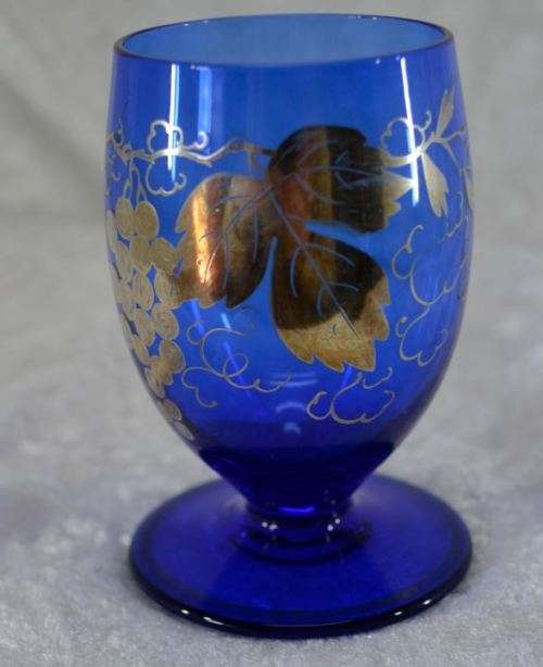 GOLD OVERLAY ON COBALT BLUE GLASS DECANTER SET - from SUEZYT