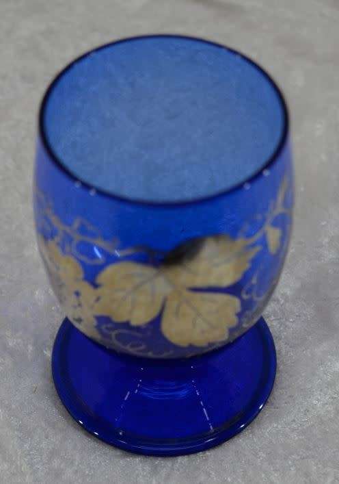 GOLD OVERLAY ON COBALT BLUE GLASS DECANTER SET - from SUEZYT