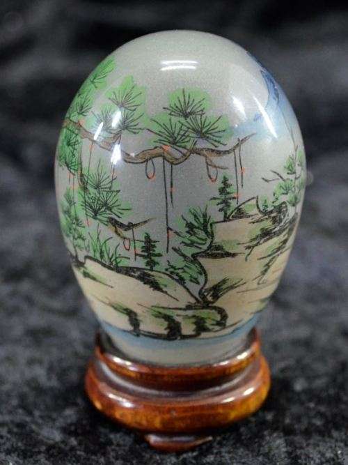 ORIENTAL REVERSE PAINTED GLASS EGG ON STAND (2) - from SUEZYT