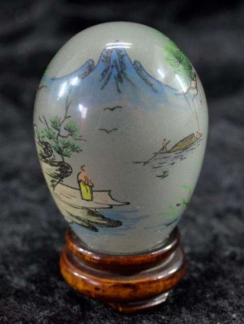 ORIENTAL REVERSE PAINTED GLASS EGG ON STAND (2) - from SUEZYT