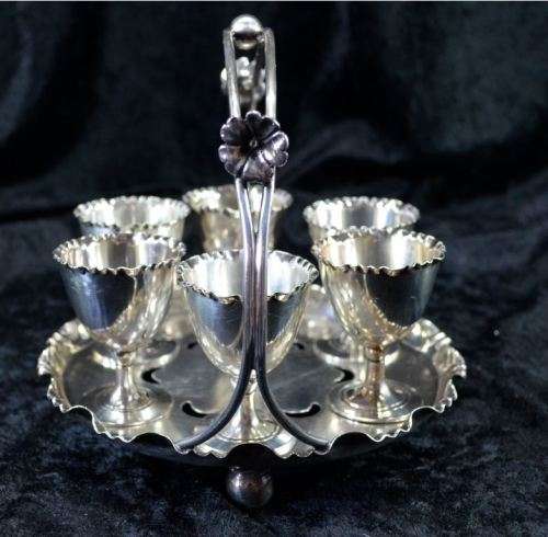 JOSEPH RODGERS (SHEFFIELD) EPNS 6 EGG HOLDER SERVER CRUET - ANTIQUE - from SUEZYT