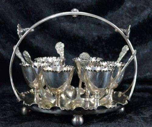 JOSEPH RODGERS (SHEFFIELD) EPNS 6 EGG HOLDER SERVER CRUET - ANTIQUE - from SUEZYT