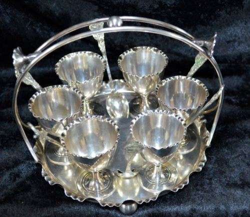 JOSEPH RODGERS (SHEFFIELD) EPNS 6 EGG HOLDER SERVER CRUET - ANTIQUE - from SUEZYT