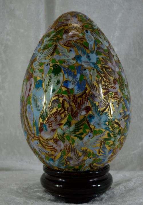 PERFECT 27CMS CHINESE CLOISONNE EGG ON STAND - from SUEZYT