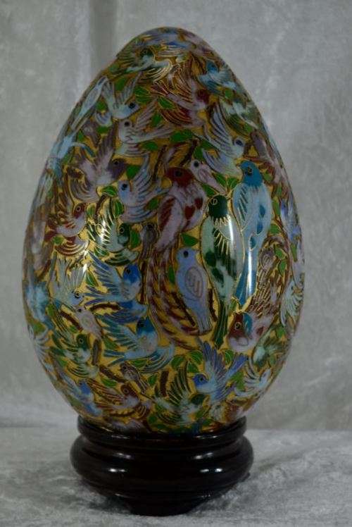 PERFECT 27CMS CHINESE CLOISONNE EGG ON STAND - from SUEZYT