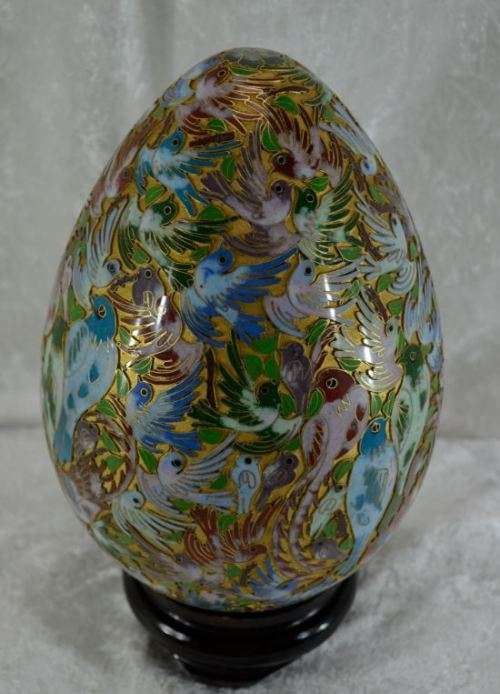 PERFECT 27CMS CHINESE CLOISONNE EGG ON STAND - from SUEZYT