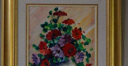 MAGNIFICENT FRAME - STILL LIFE WITH FLOWERS OIL ON BOARD - BRUNHILDE DU TOIT - from SUEZYT