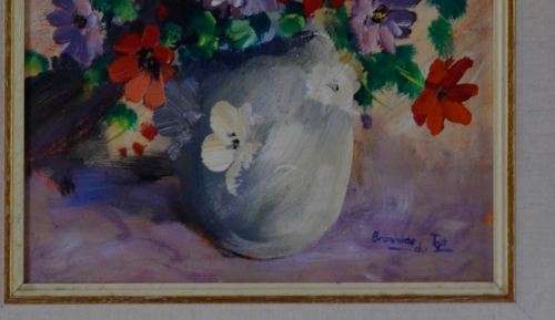 MAGNIFICENT FRAME - STILL LIFE WITH FLOWERS OIL ON BOARD - BRUNHILDE DU TOIT - from SUEZYT
