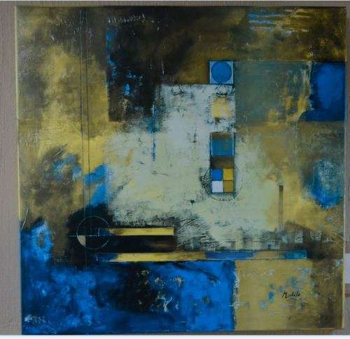 "ONE PRICE" - TWO  STRIKING ABSTRACT COMPOSITIONS IN BLUE SIGNED MICHELE - from SUEZYT