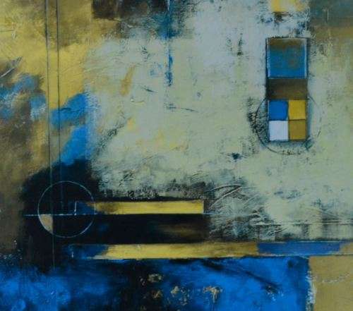 "ONE PRICE" - TWO  STRIKING ABSTRACT COMPOSITIONS IN BLUE SIGNED MICHELE - from SUEZYT