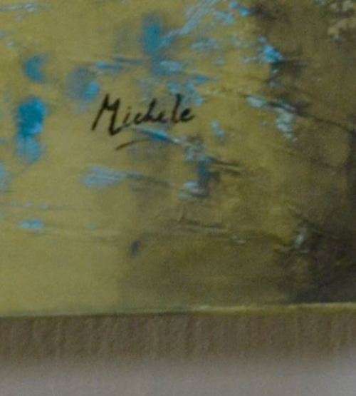 "ONE PRICE" - TWO  STRIKING ABSTRACT COMPOSITIONS IN BLUE SIGNED MICHELE - from SUEZYT