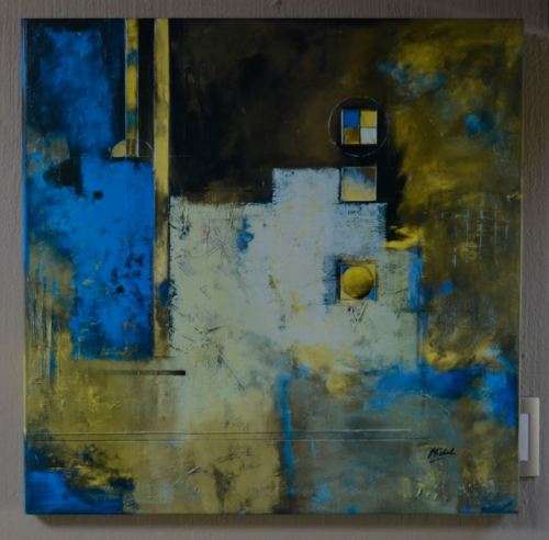 "ONE PRICE" - TWO  STRIKING ABSTRACT COMPOSITIONS IN BLUE SIGNED MICHELE - from SUEZYT