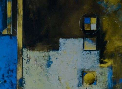 "ONE PRICE" - TWO  STRIKING ABSTRACT COMPOSITIONS IN BLUE SIGNED MICHELE - from SUEZYT