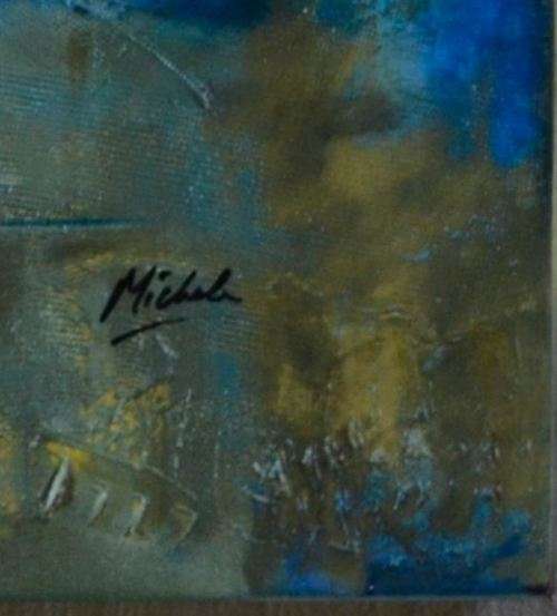 "ONE PRICE" - TWO  STRIKING ABSTRACT COMPOSITIONS IN BLUE SIGNED MICHELE - from SUEZYT