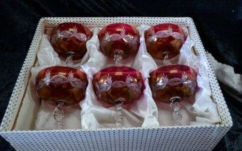 CRANBERRY CUT TO WHITE TIVOLI CHAMPAGNE BOWLS - from SUEZYT