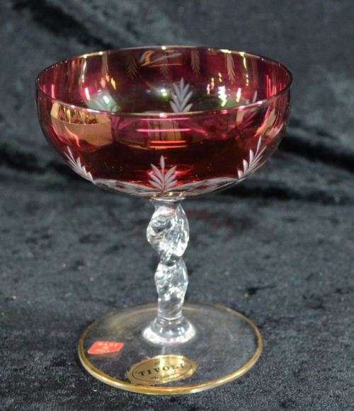 CRANBERRY CUT TO WHITE TIVOLI CHAMPAGNE BOWLS - from SUEZYT